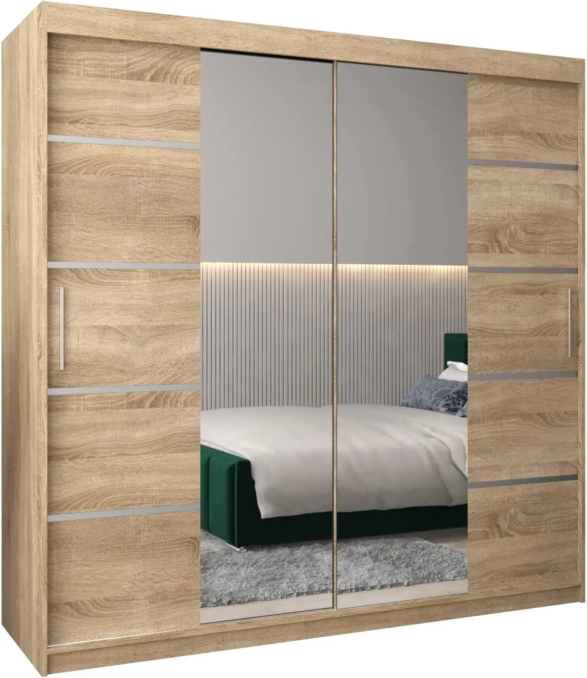 Armoire à Portes Coulissantes Verona avec Miroir - Dressing pour Chambre - Penderie et Garde-Robe