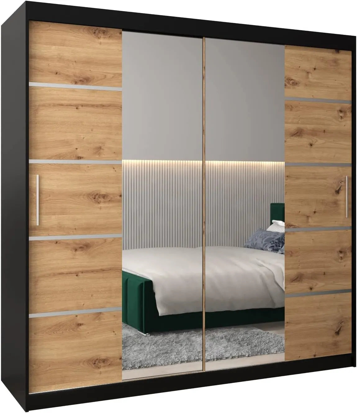 Armoire 4 Portes Coulissantes avec Miroir pour Chambre Adulte