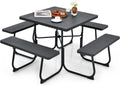 Table de Pique-Nique Carrée 8 Personnes avec Bancs et Trou Parasol, Effet Bois, Noir, pour Jardin