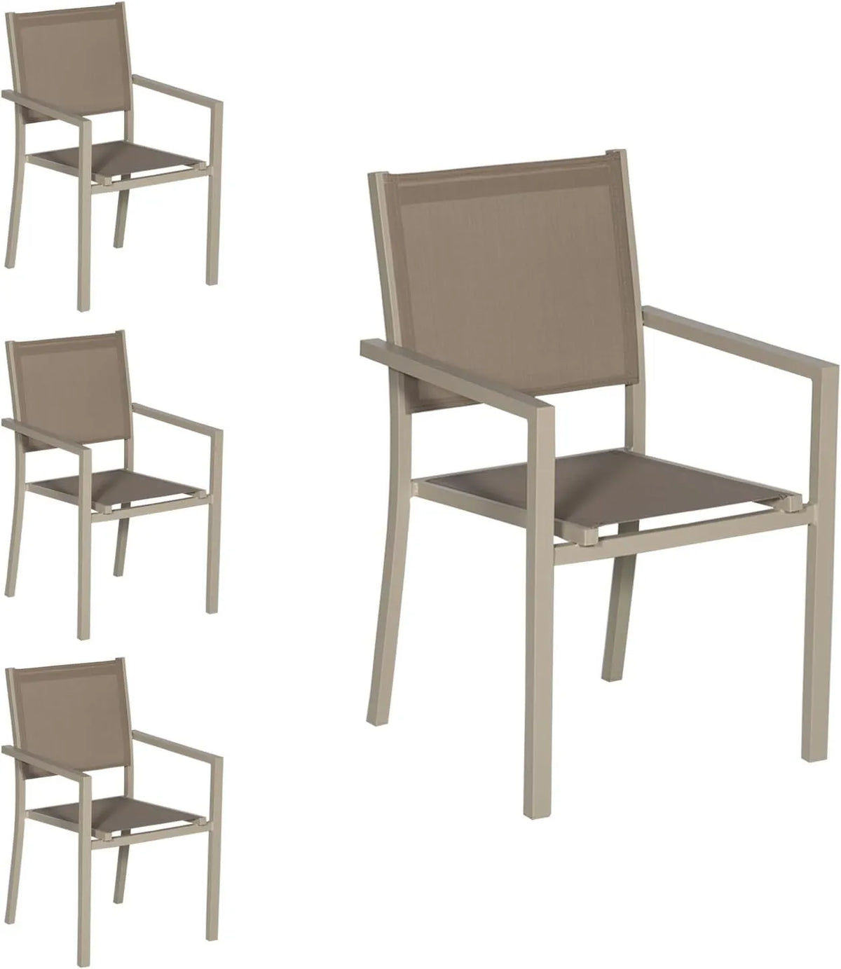 Ensemble de 10 chaises empilables en aluminium et textilène taupe pour jardin
