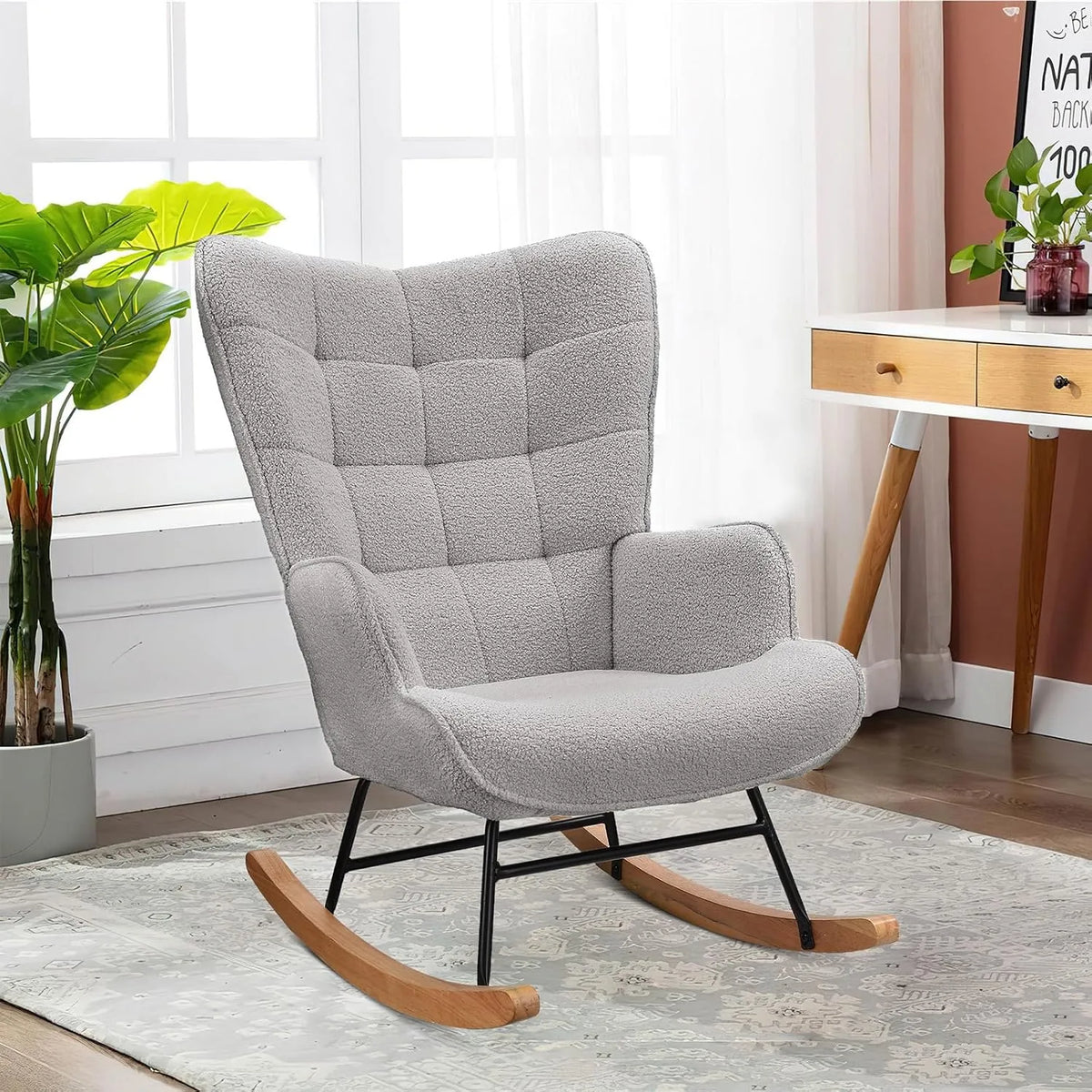 Chaise à Bascule Confortable en Tissu Peluche avec Accoudoirs - Idéale pour Salon et Chambre
