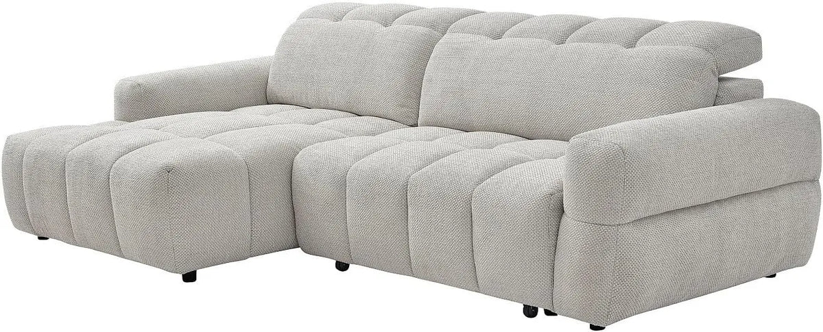 Canapé d'angle gauche relax en tissu beige avec repose-pieds électrique - CARIALA