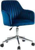 Chaise de Bureau Élégante en Velours Bleu et Argenté - Hauteur Ajustable - Modèle Eleana