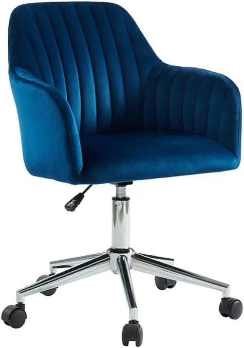 Chaise de Bureau Élégante en Velours Bleu et Argenté - Hauteur Ajustable - Modèle Eleana