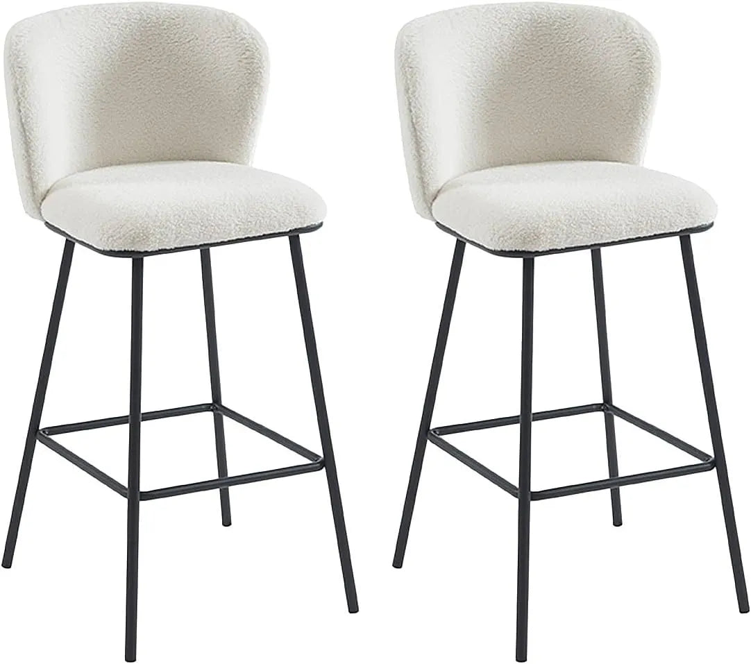 Ensemble de 2 Tabourets de Bar en Tissu Bouclette et Métal Blanc - SENORASE