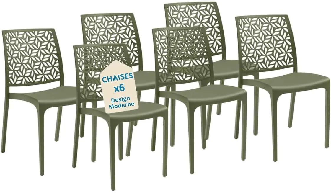 Lot de 6 chaises en plastique empilables avec accoudoirs pour intérieur et extérieur - Vert