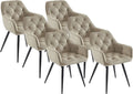 Ensemble de 6 chaises en velours beige avec accoudoirs et structure en métal noir - Idéal pour salle à manger