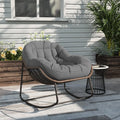 Fauteuil à Bascule Œuf en Rotin avec Coussin, Idéal pour Intérieur et Extérieur, Structure en Acier, Gris