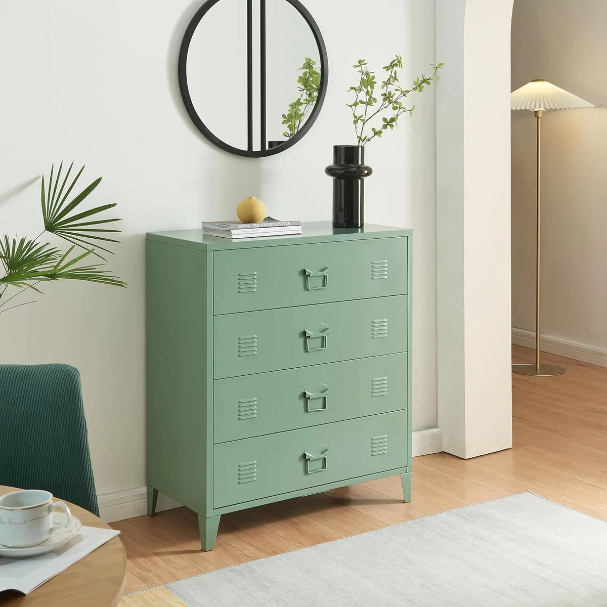 Armoire de Bureau en Acier Vert avec 4 Tiroirs 92x80x40 cm - Design Industriel