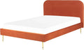 Lit Double en Velours Orange 140x200 cm avec Pieds Dorés - Modèle Flayat