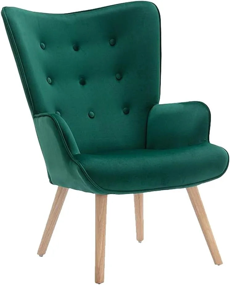 Fauteuil Scandinave en Velours Vert VATELY - Confort Élégant