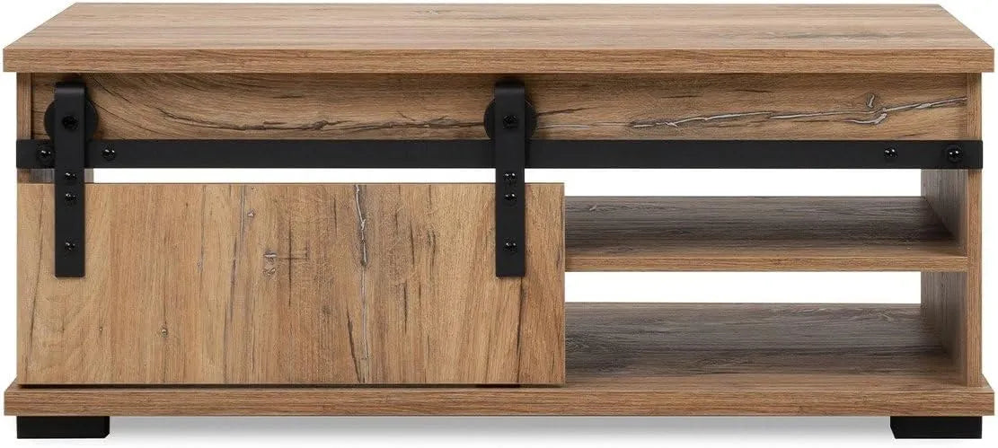 Table Basse Calicosy avec Porte Coulissante en Bois, 100 cm