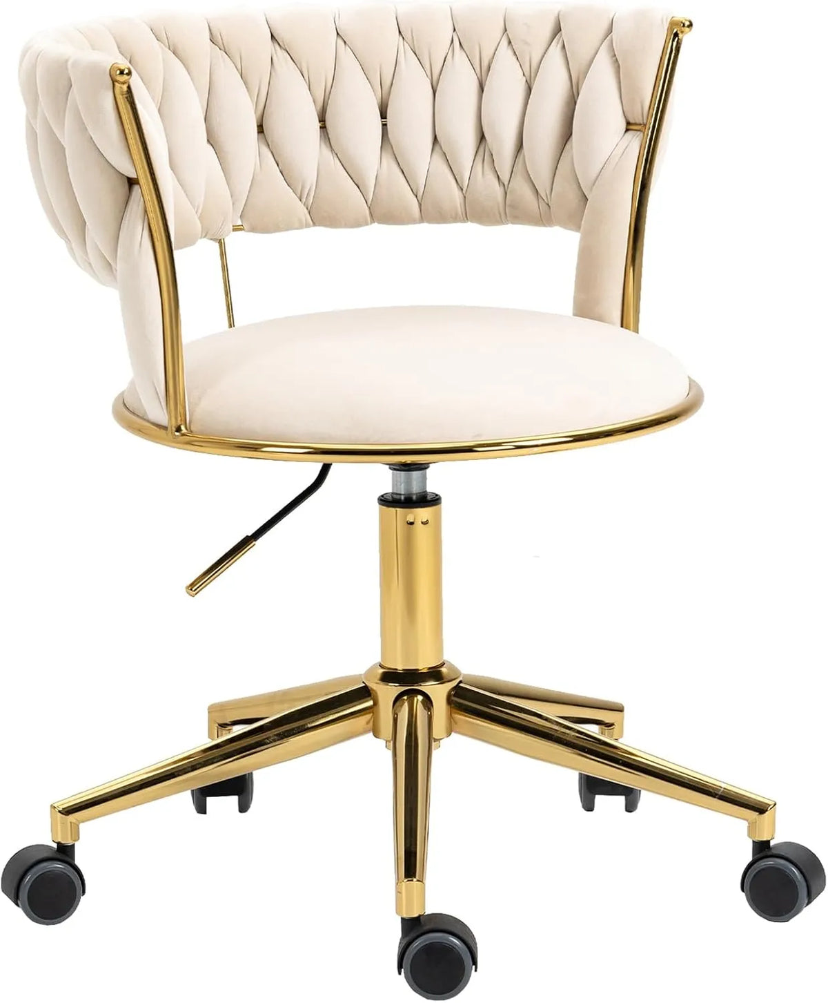 Chaise de Bureau Velours Ivoire Réglable avec Roulettes - Élégante pour Maison et Bureau