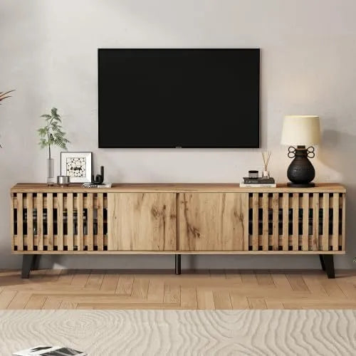 Buffet TV Merax 180 cm, 8 Compartiments, 4 Portes, Bois et Pieds Noirs