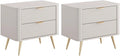 Ensemble de 2 Tables de Chevet ELONARIA - 2 Tiroirs - Beige et Doré