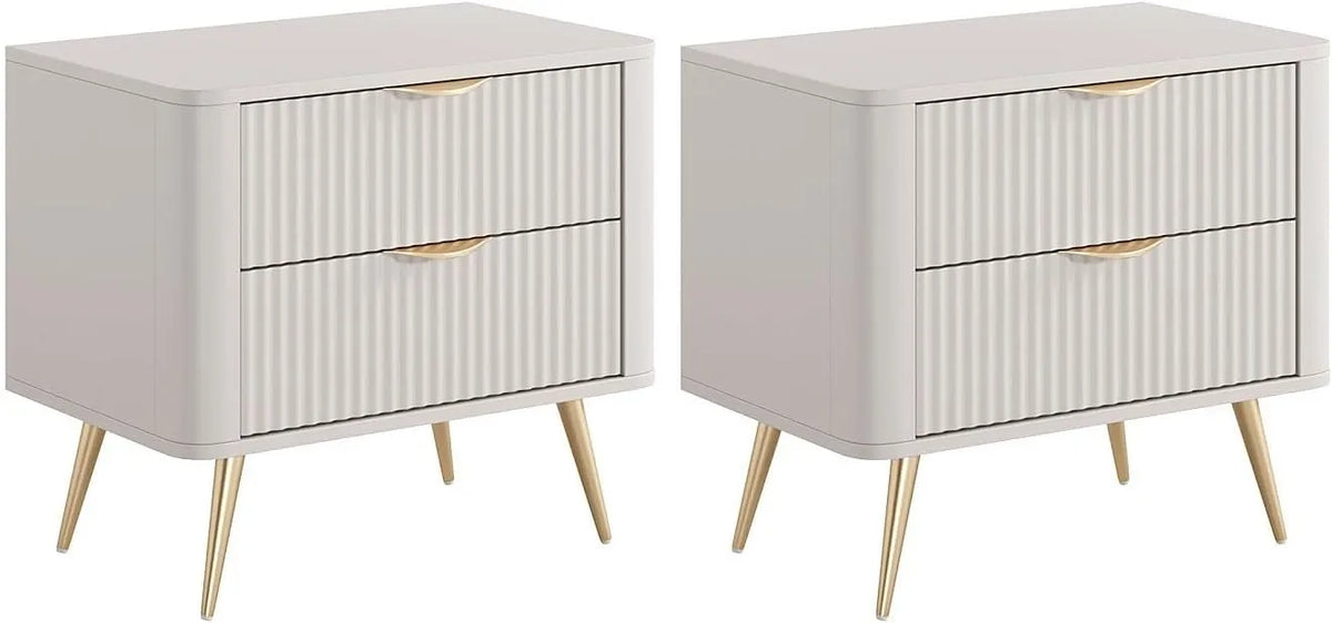 Ensemble de 2 Tables de Chevet ELONARIA - 2 Tiroirs - Beige et Doré