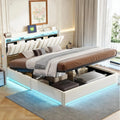 Lit Double Rembourré 160x200 cm avec Coffre et Éclairage LED, Tête de Lit avec Rangement pour Adultes, Velours Beige