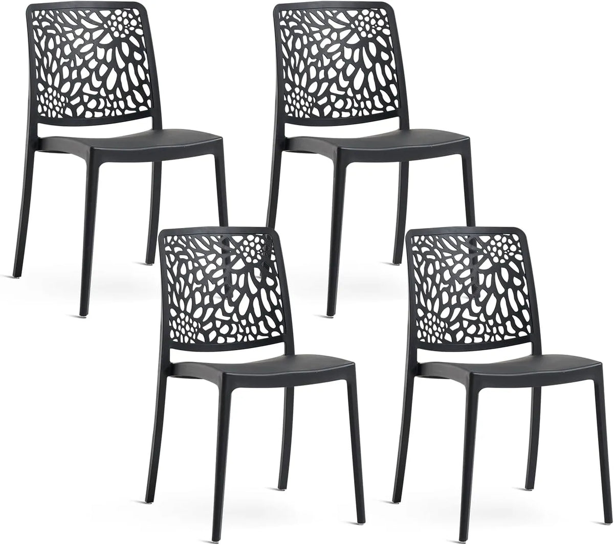Lot de 4 chaises d'extérieur empilables en polypropylène et fibre de verre, design moderne - Noir anthracite