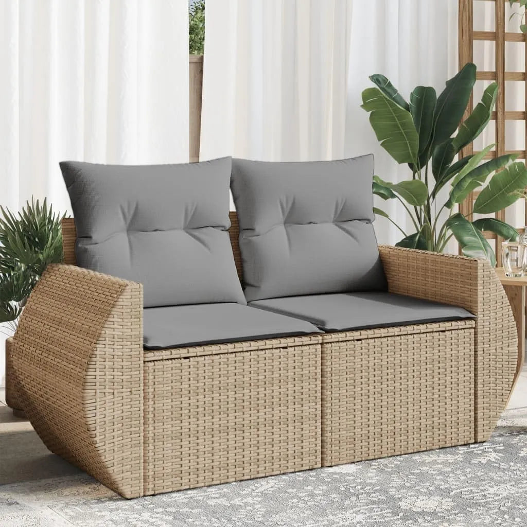 Sofa de jardin 2 places en rotin synthétique avec coussins amovibles, beige