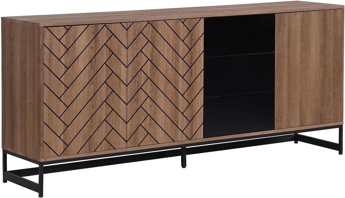 Buffet en MDF 3 Portes, 3 Tiroirs - Naturel et Noir - CARATANA