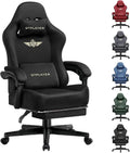 Fauteuil Gamer Ergonomique en Tissu Premium avec Dossier Inclinable et Repose-Pieds - Noir