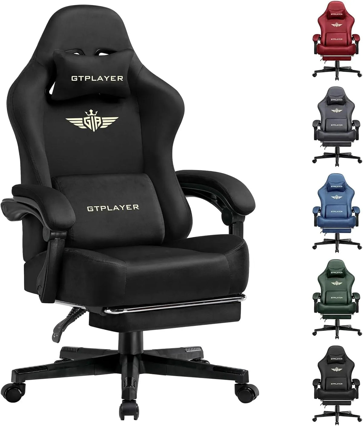 Fauteuil Gamer Ergonomique en Tissu Premium avec Dossier Inclinable et Repose-Pieds - Noir