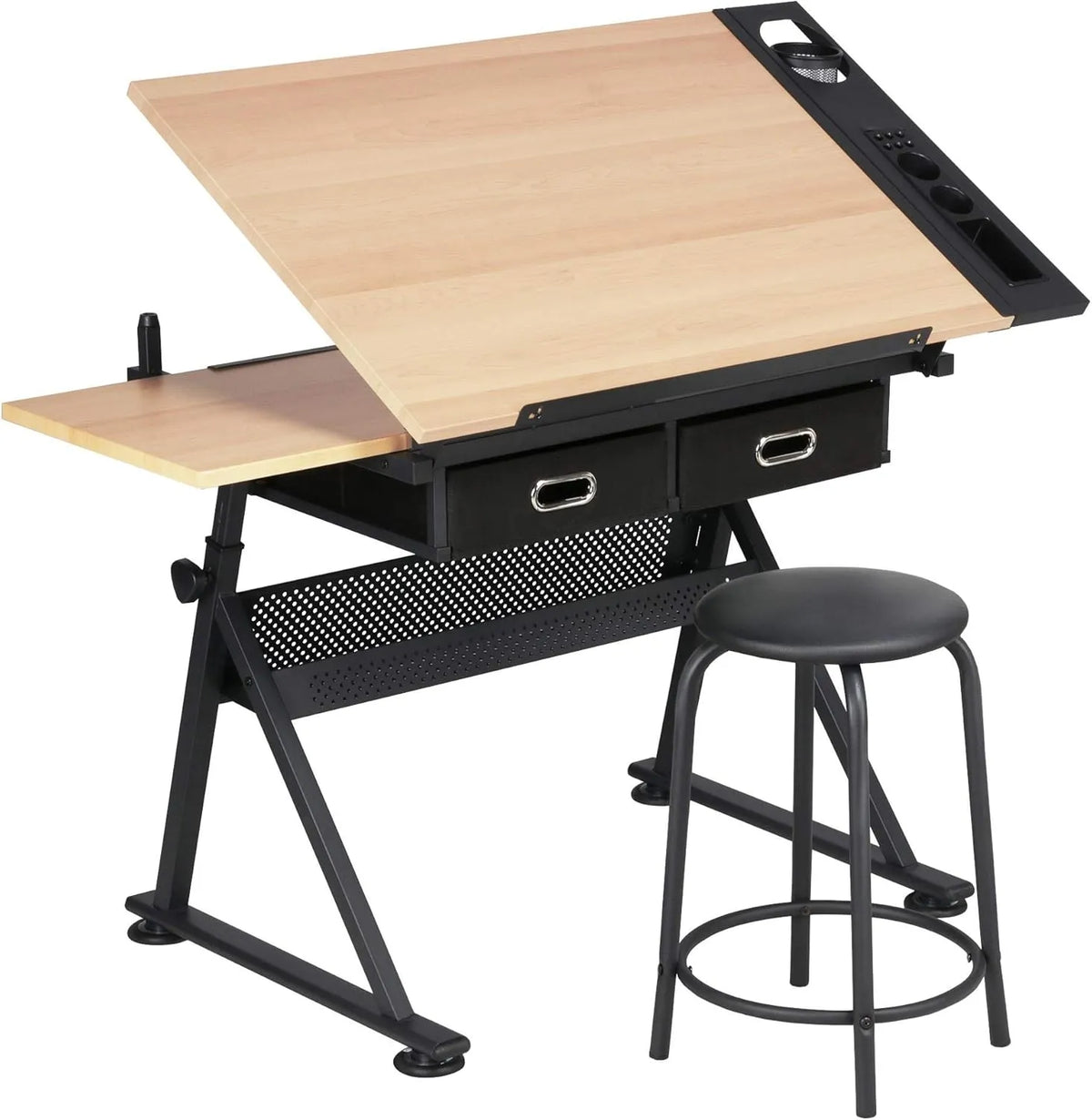 Table à Dessin Professionnelle Réglable avec Tabouret et Rangement Bois