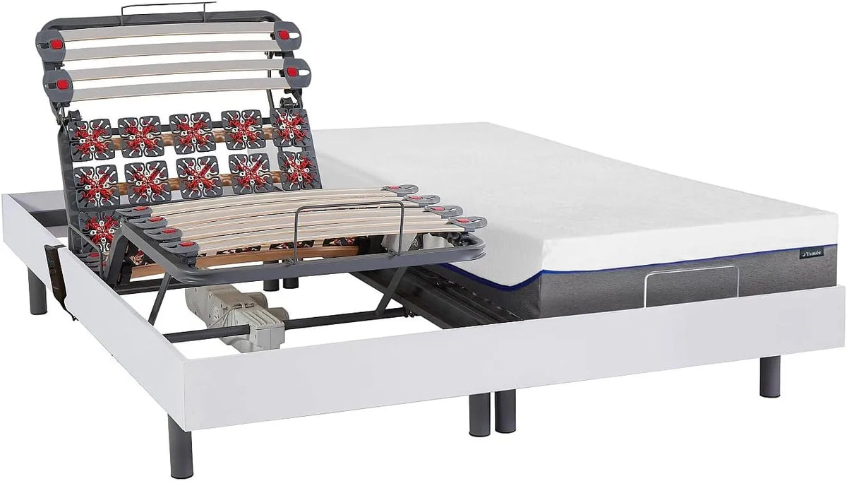 Lit Relaxation Électrique en Blanc avec Matelas Mémoire - 2x90x200 cm - Modèle Dionysos