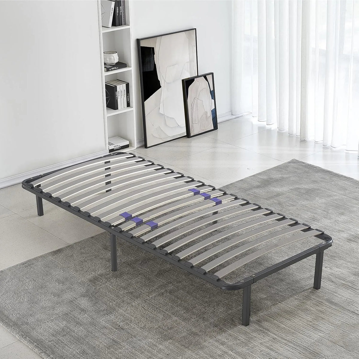 Lit Sommier Durable 90x200 cm pour Confort Optimal avec Pieds et Cadre Métal