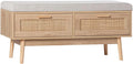 Banc en Rotin et Bois avec Rangement et Coussin Confortable pour Intérieur