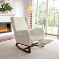 Fauteuil à Bascule Confortable avec Rangement et Repose-Pieds pour Salon, Tissu Beige