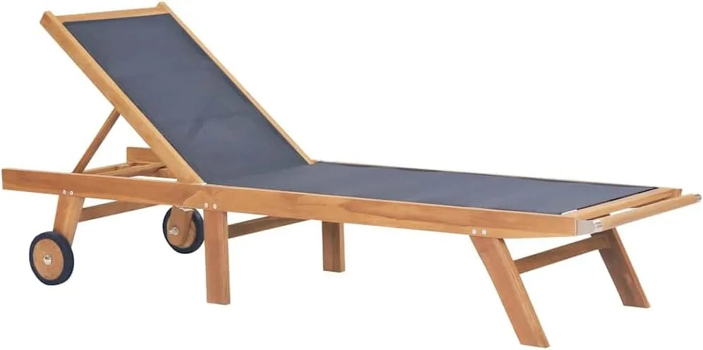 Chaise Longue Pliante en Teck avec Roulettes et Toile