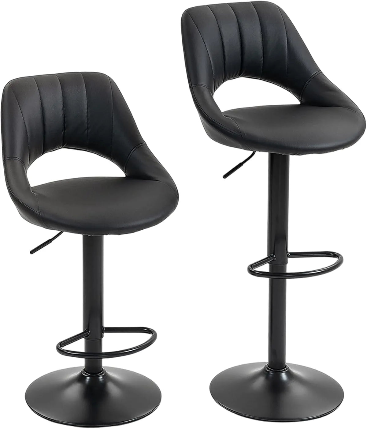 Lot de 2 Tabourets de Bar Réglables avec Dossier et Repose-pieds en Similicuir Noir