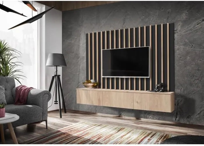 Ensemble Meuble TV Verti 180 cm Bois Naturel et Noir