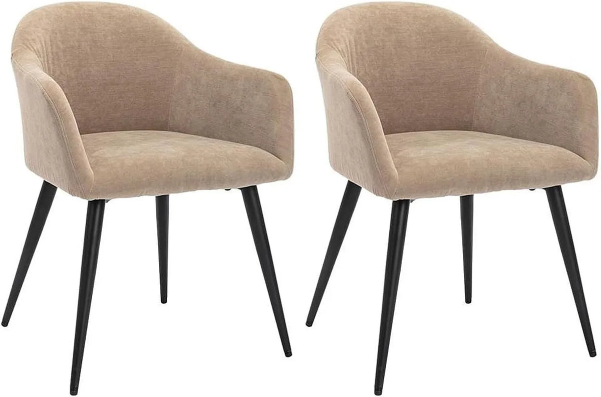 Ensemble de 2 chaises BIBO avec accoudoirs en velours et métal beige pour salle à manger