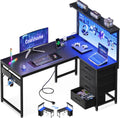 Bureau Gaming Réversible avec LED et Rangement, 110 x 80 cm, Noir Carbone