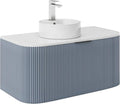 Meuble de Salle de Bain Suspendu avec Vasque et Robinet - Bleu Mat 100 cm - LOMERI