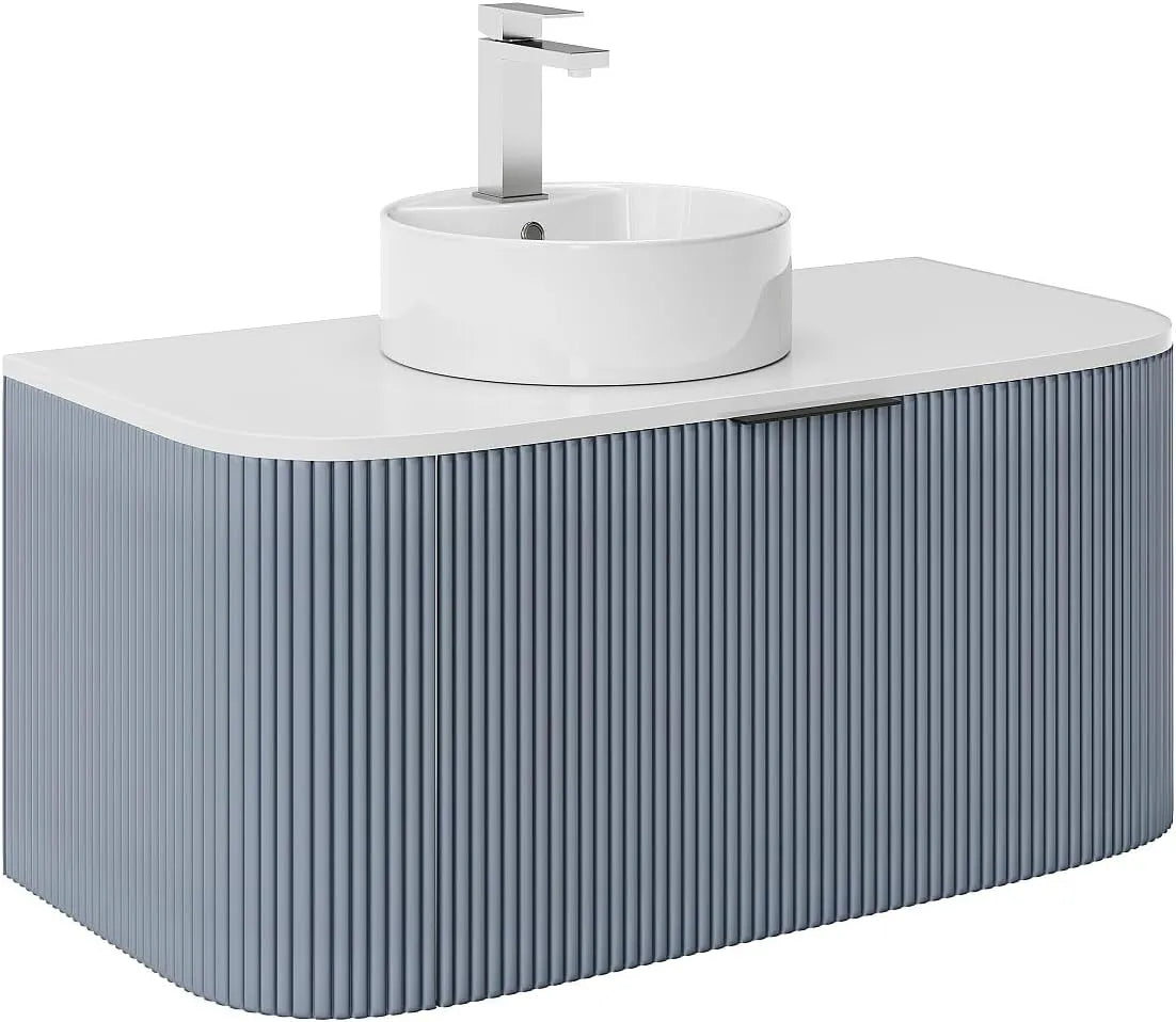 Meuble de Salle de Bain Suspendu avec Vasque et Robinet - Bleu Mat 100 cm - LOMERI