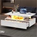 Table Basse Blanc Moderne avec LED et Rangement