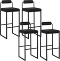 Ensemble de 4 Tabourets de Bar Modernes en Velours Noir avec Dossier et Repose-Pieds, Hauteur Assise 75 cm