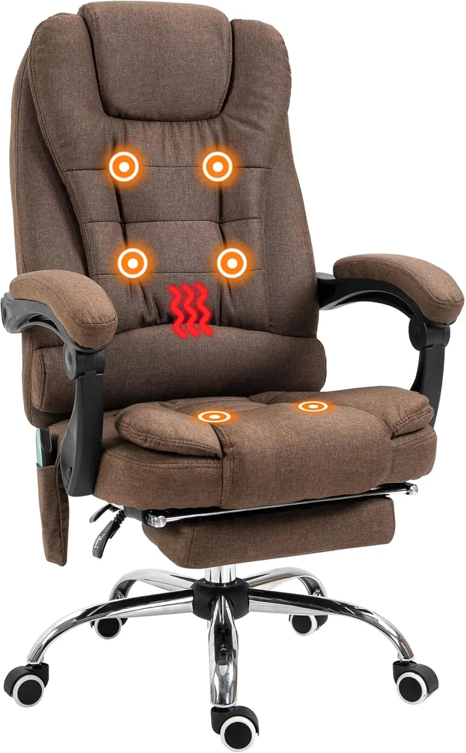 Chaise de Bureau Ergonomique Massante et Chauffante avec Repose-Pied - Marron