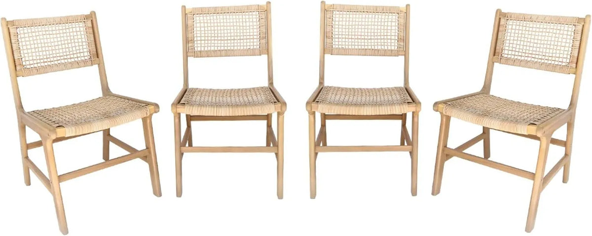 Ensemble de 4 chaises de jardin Ocara en bois et rotin, 61x51x85 cm
