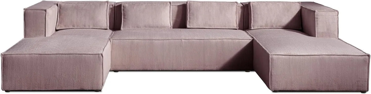 Grand Canapé d'Angle Stella en Velours Rose pour Salon Moderne - 7 Places XXL