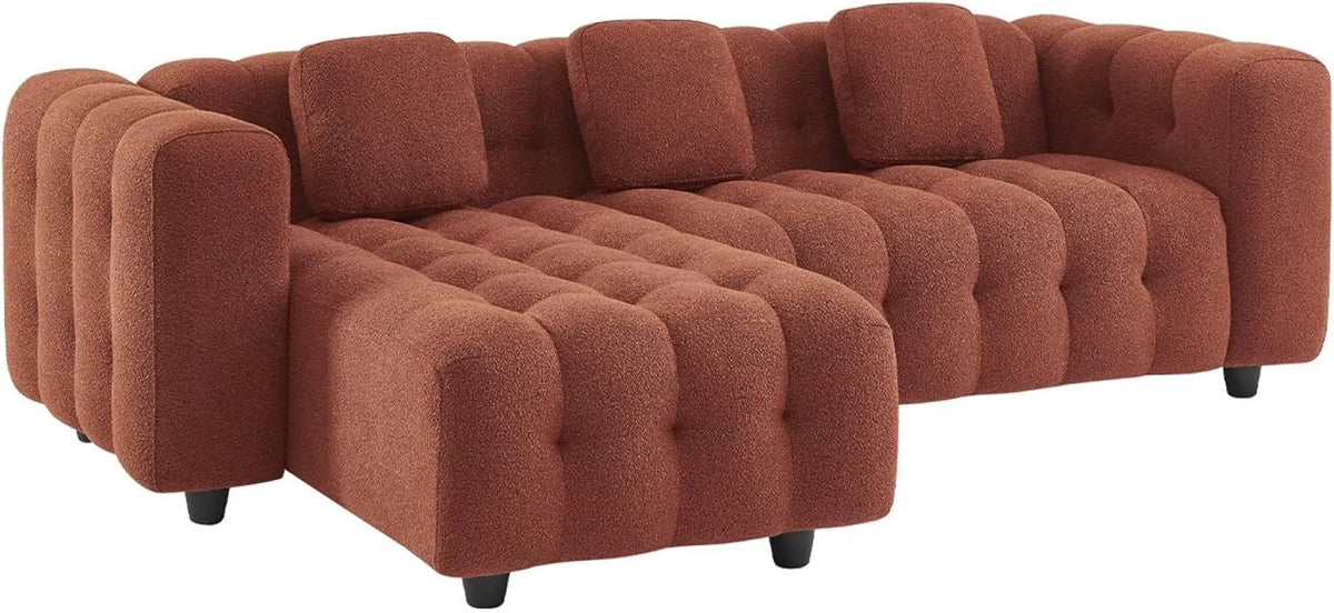 Canapé d'angle réversible 3-4 places en tissu bouclette terracotta