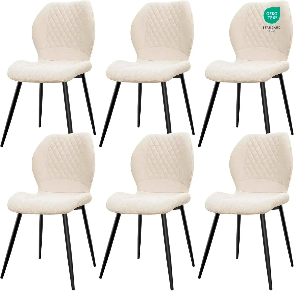 Ensemble de 6 chaises ergonomiques en lin beige pour salle à manger et salon