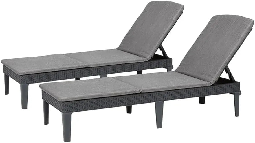 Ensemble de 2 Chaises Longues Jaipur avec Table - Anthracite - Résine Résistante aux Intempéries