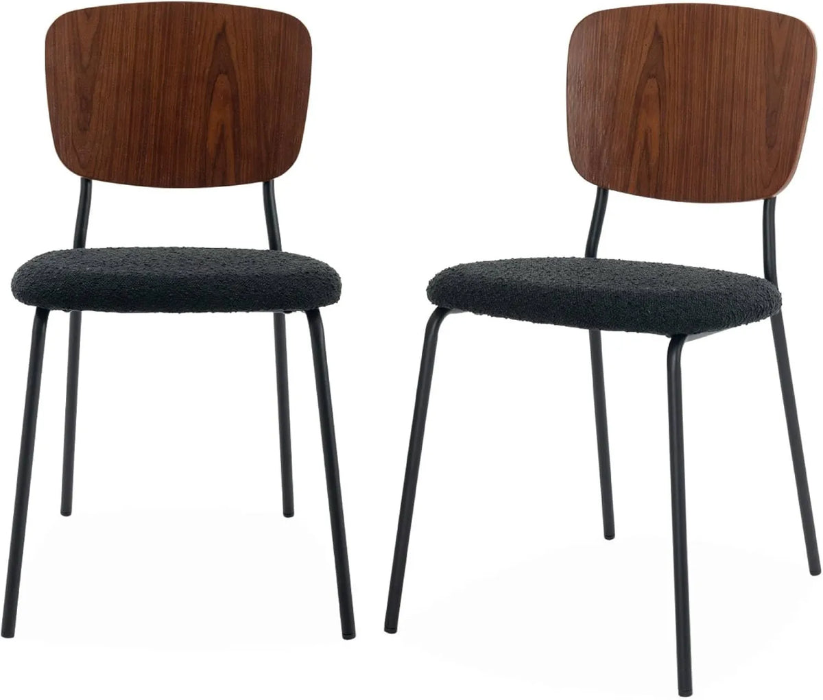 Ensemble de 2 chaises en tissu bouclé noir avec dossier en bois courbé
