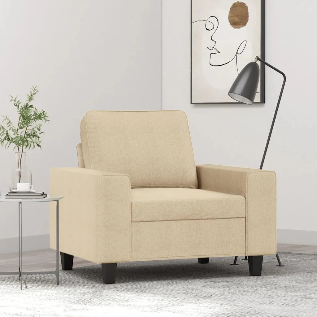 Fauteuil moderne en tissu crème avec structure métallique - Confortable et robuste, capacité 110 kg