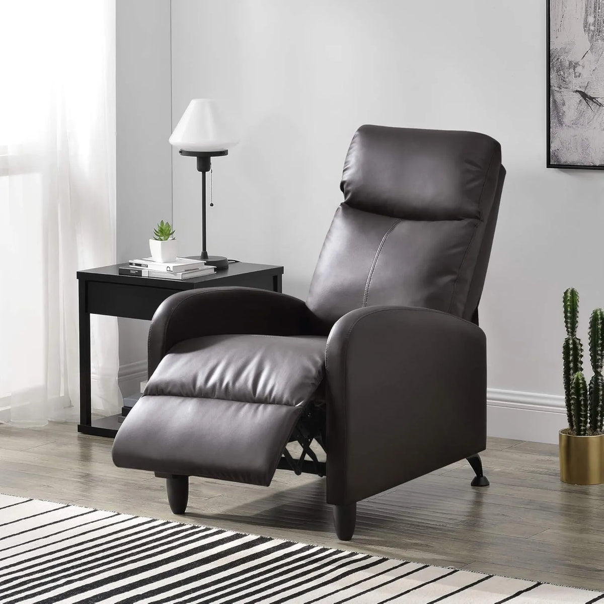 Fauteuil Relax en Similicuir Marron avec Repose-Pieds Inclinable - 102x60x92 cm