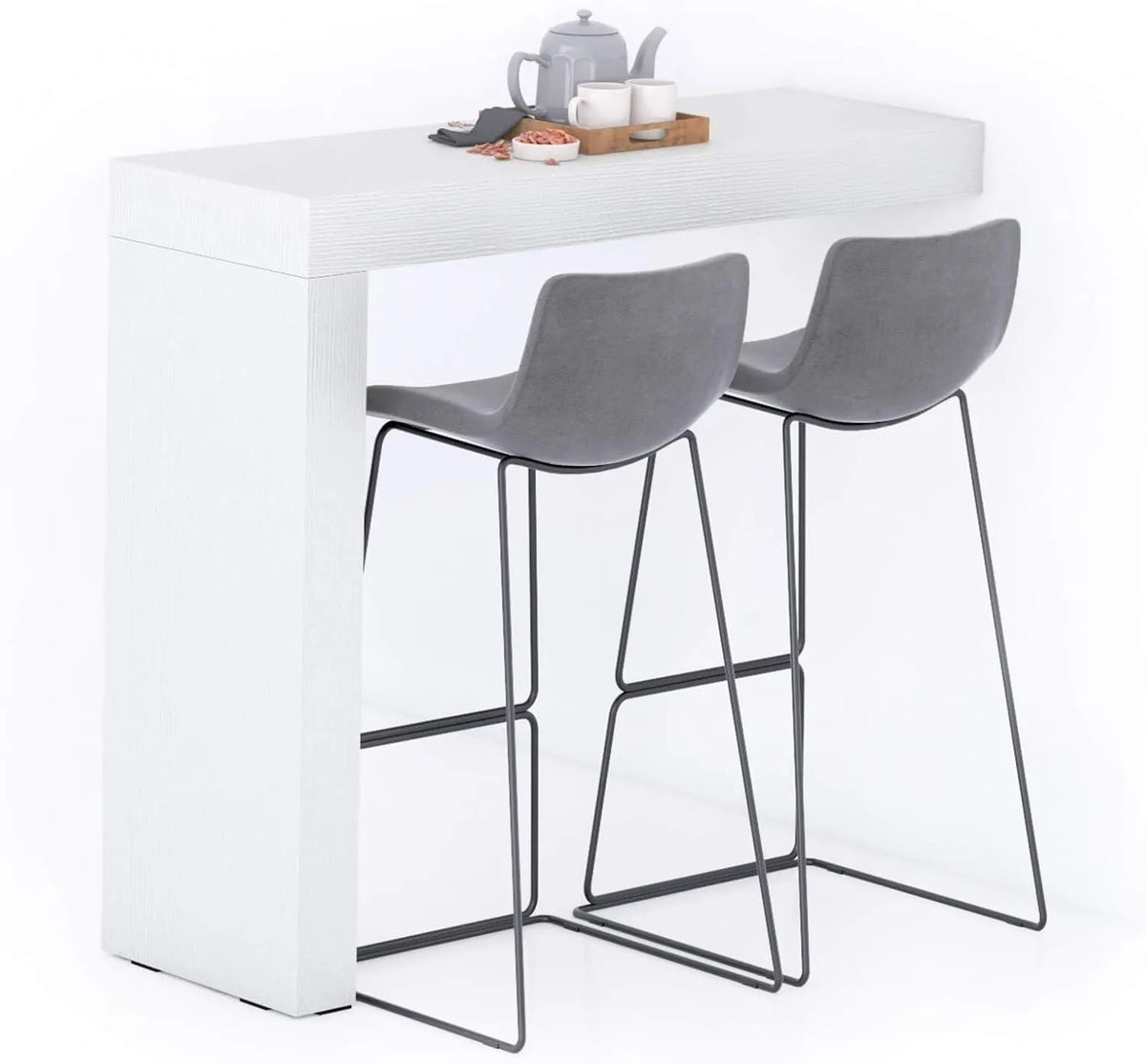 Table de Bar Pour Cuisine, 120x40 cm, Frêne Blanc, Design Italien